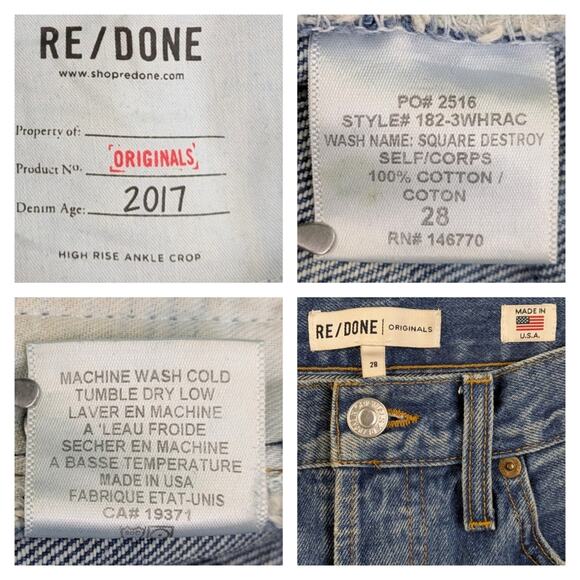 RE/DONE Originals High Rise Ankle Crop GUC $285 Size 28    J1529 - Picture 7 of 8